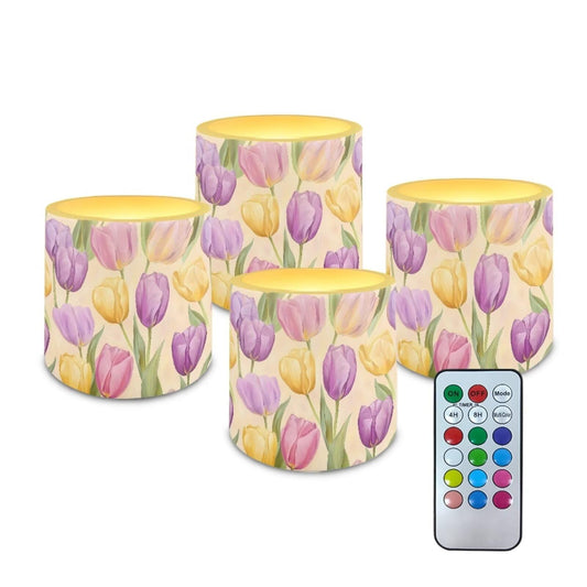 Merkmak Set of 4 Tulip Flameless Candles with Timer Battery Operated Candles with Remote LED Pillar Tea Lights for Indoor Outdoor Easter Day Patio Porch Wedding Home Decorations