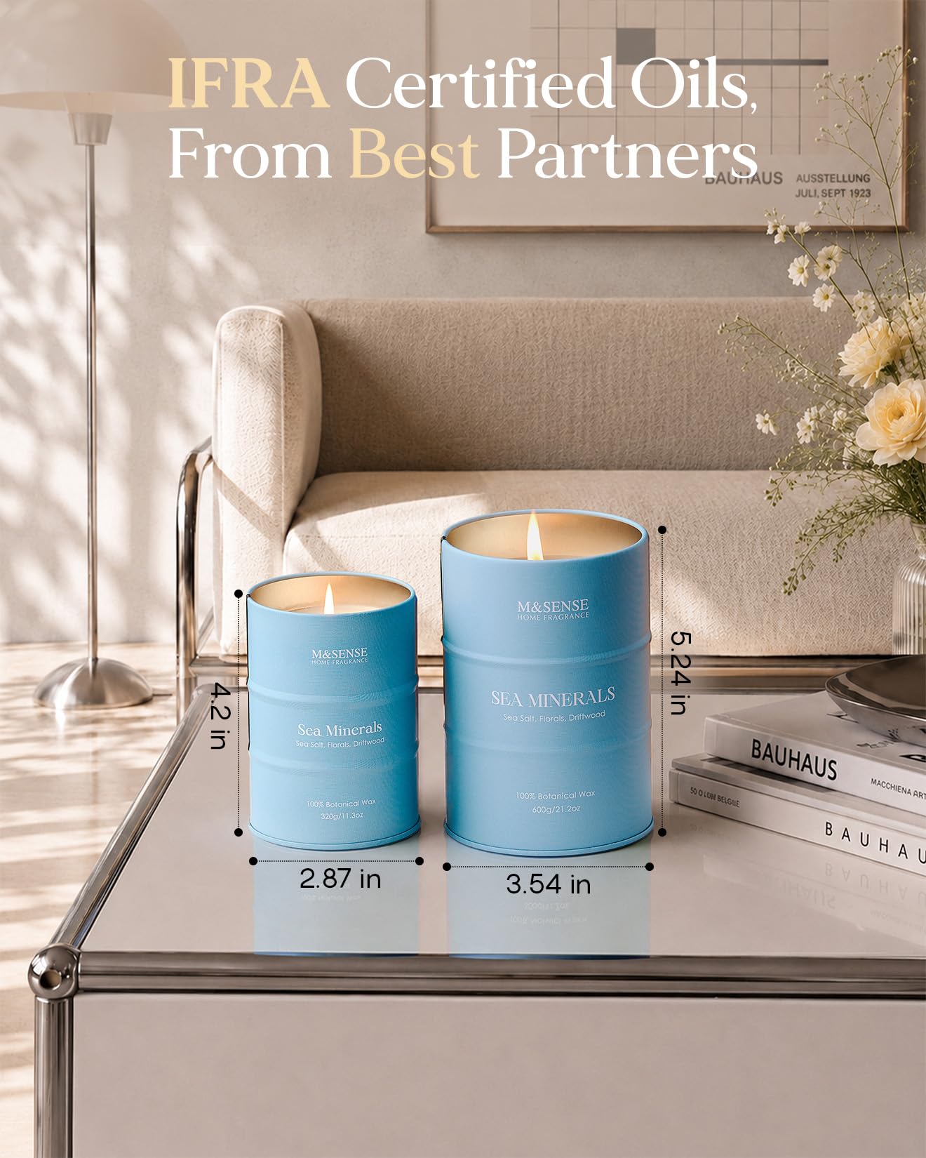 M&SENSE Sea Minerals Scented Candles Ocean Large, Natural Soy Candles 21.2oz 120 Hour Slow Burning,Coconut Candles for Stress Relief Meditation Relaxing,Summer Soy Candle.