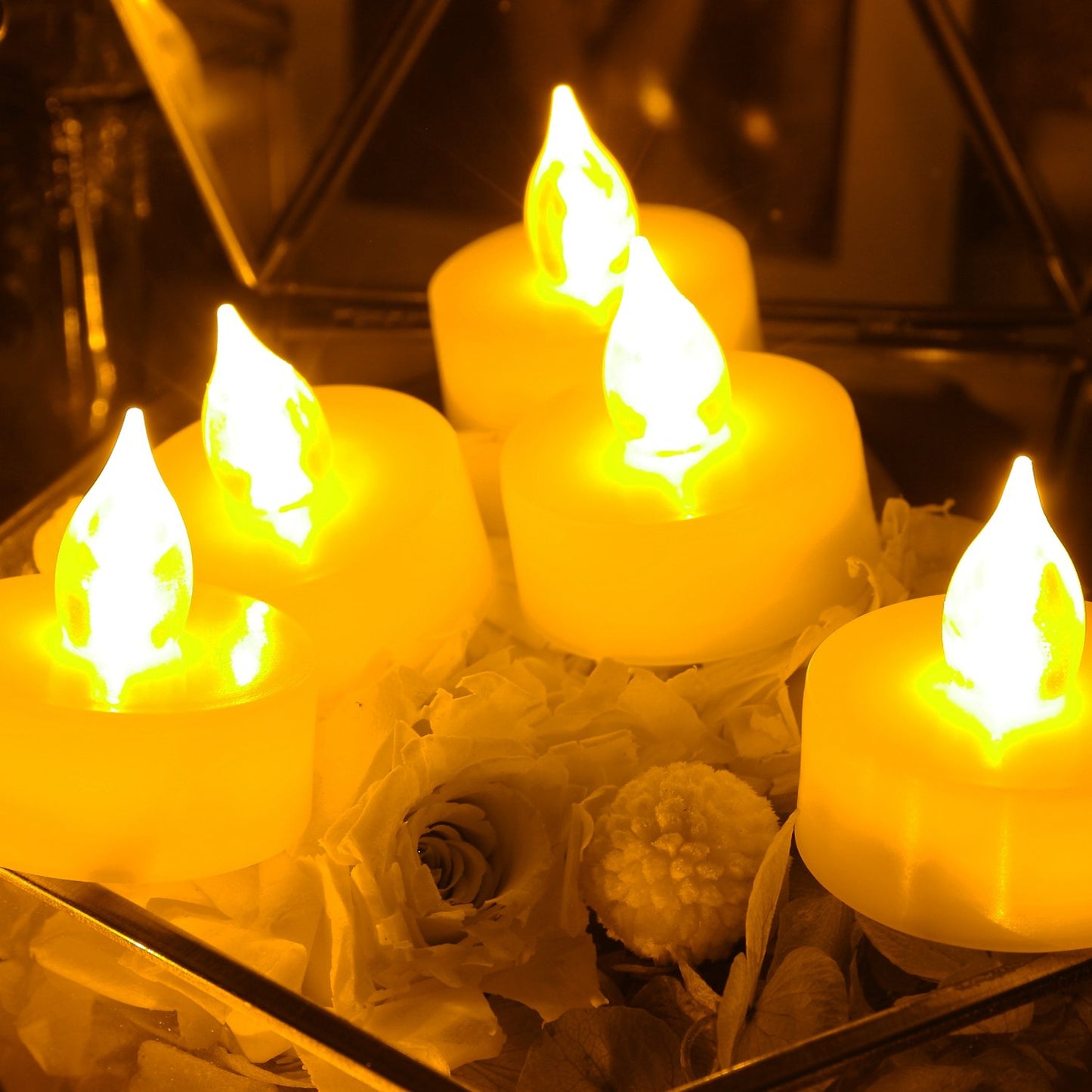 6 Flameless Tealight Candles with Remote and Timer Flickering Battery Operated Electric LED Tea Lights Halloween Jack-O-Lantern Pumpkin Wedding Centerpieces Christmas Party Decorations Batteries Incl.