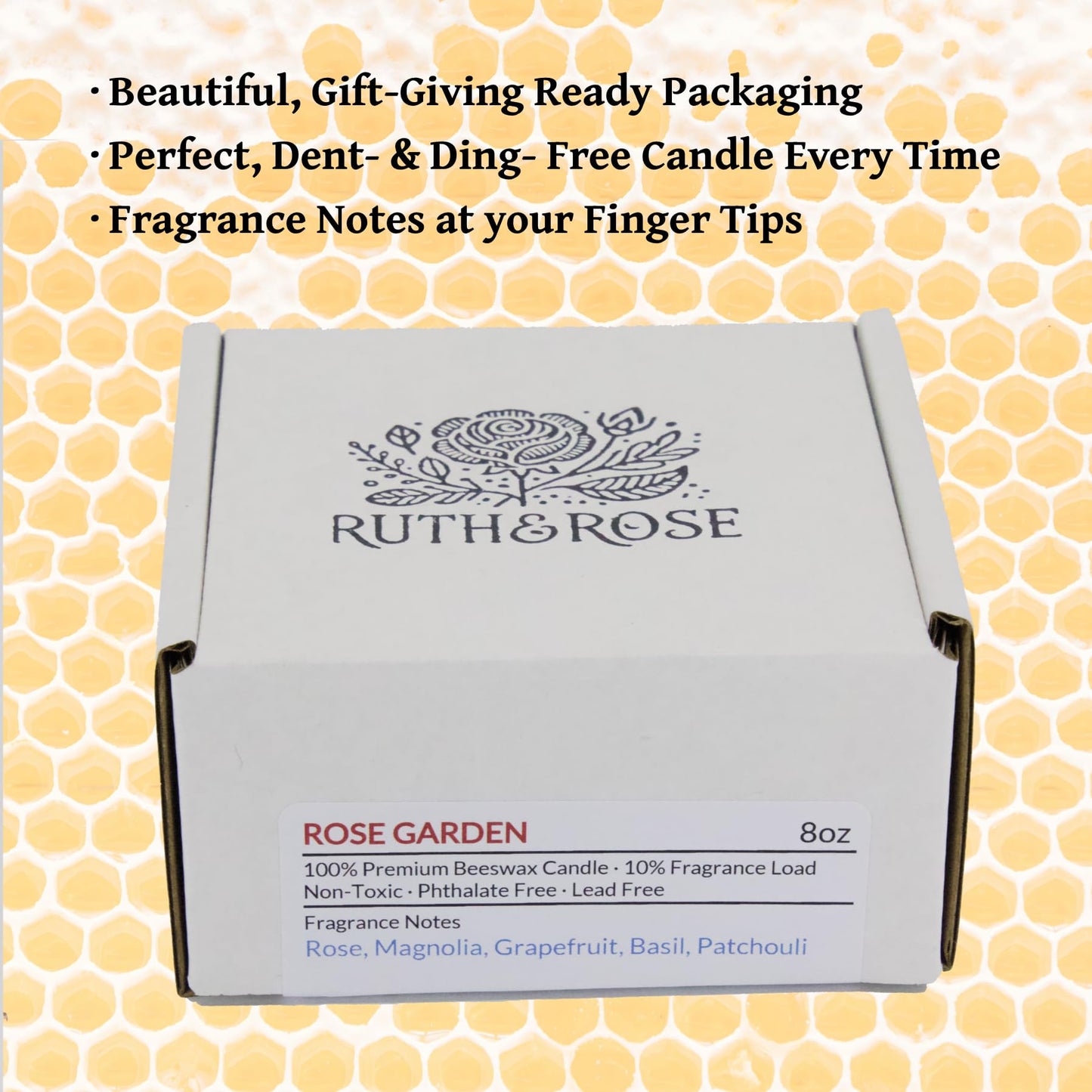 RUTH & ROSE Cedar Noir Scented Candle, 100% Beeswax Candle for Home, 8oz, +65 Hours Burn Time, Aromatherapy Non Toxic Candles, Gift for Women & Men, Made in USA, Perfect for Travel or Gifting
