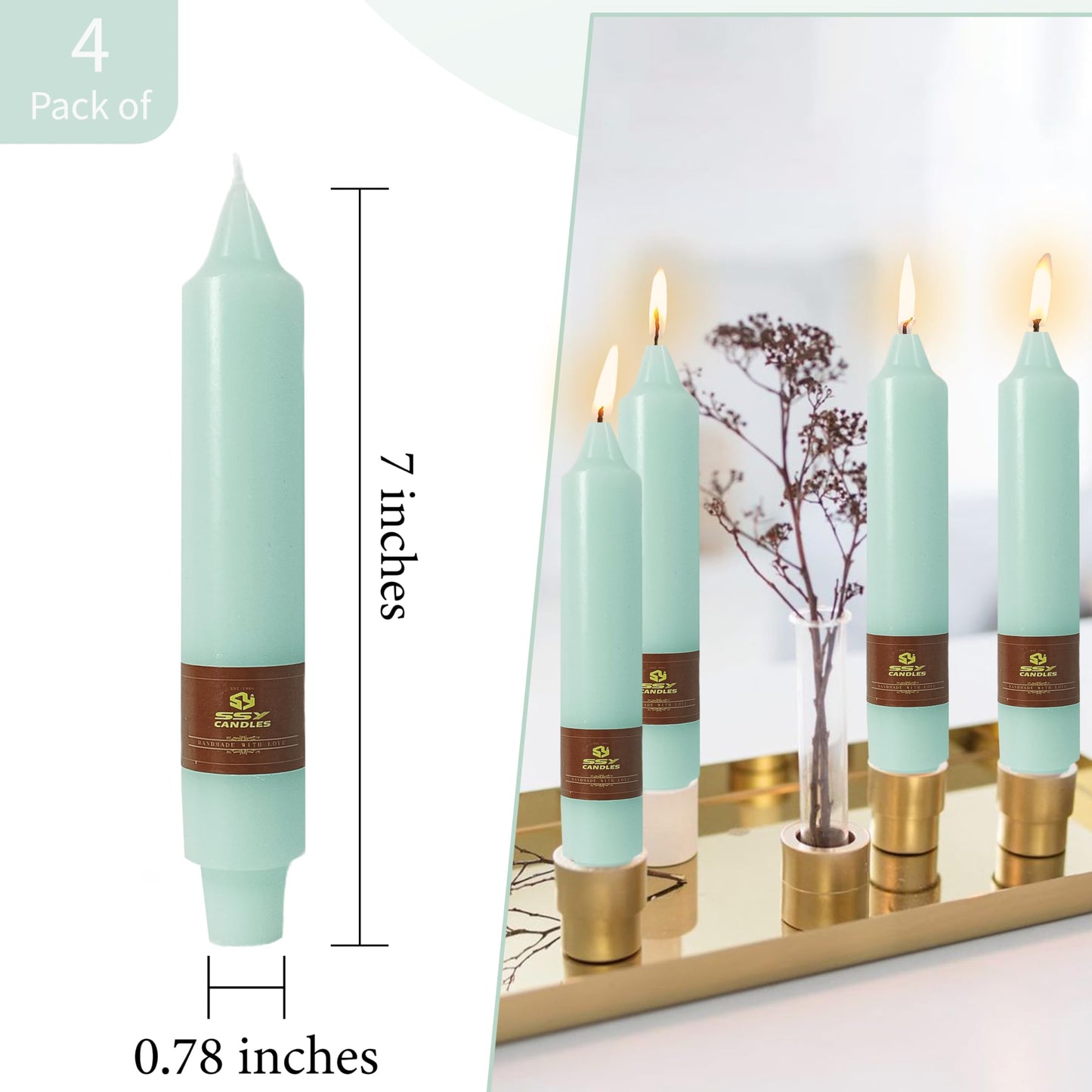Mint Green Short Taper Candle 7 Inch Candlesticks Unscented Dripless Tapered Candle Set for Home Decor Wedding Party Dinner Candles
