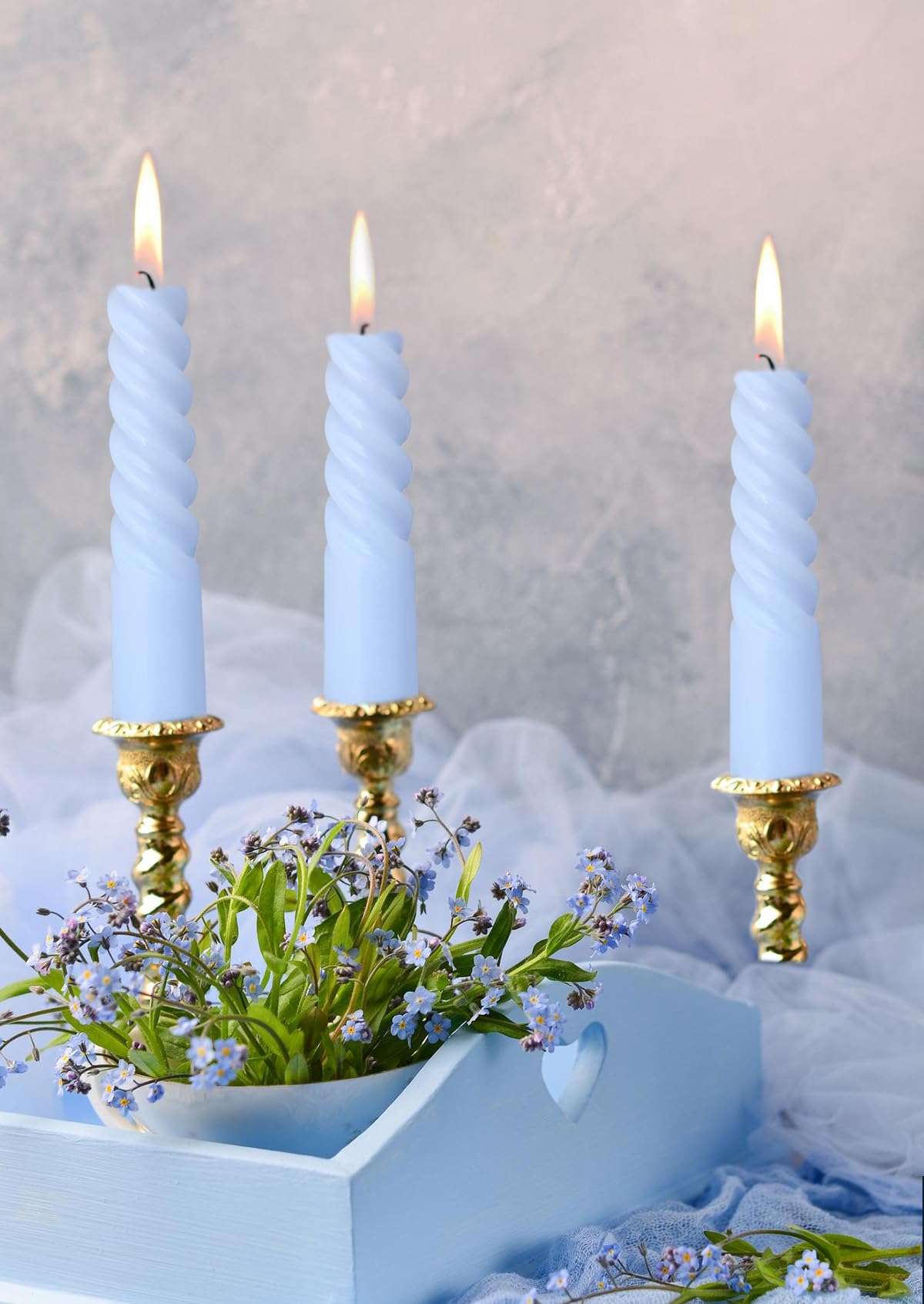 6 Pack 10 Inch Baby-Blue Spiral Taper Candles for Hanukkah and Winter Home Decoration, Unscented Dripless Twisted Candlesticks for Dinner Beach-Themed Decor Relaxation and Meditation