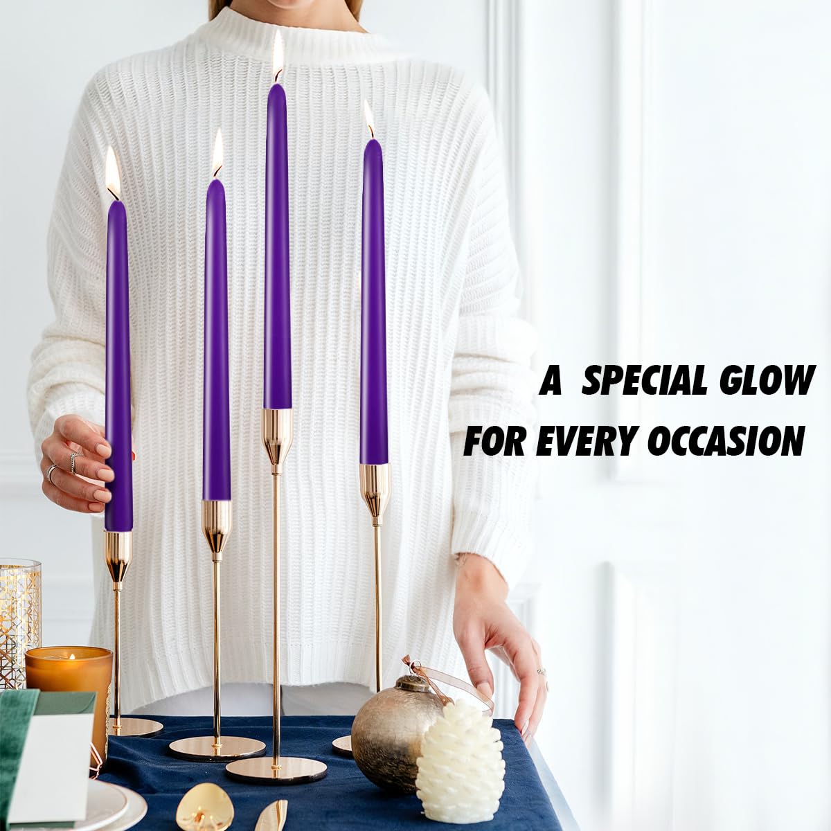 20 Pcs Purple Taper Candles for Home Decoration, 10×7/8 Inch Dripless Candlesticks, Great for Dinner Party Meditation and Emergency