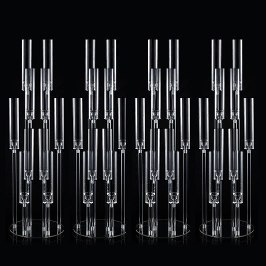 4 Sets 10 Arms Acrylic Candelabra Wedding Centerpiece,33.7Inches Floor Clear Candlesticks Holder with Acrylic Shade for Baby Shower Event Dinner Party Decoration(Fit 0.8Led Candles)