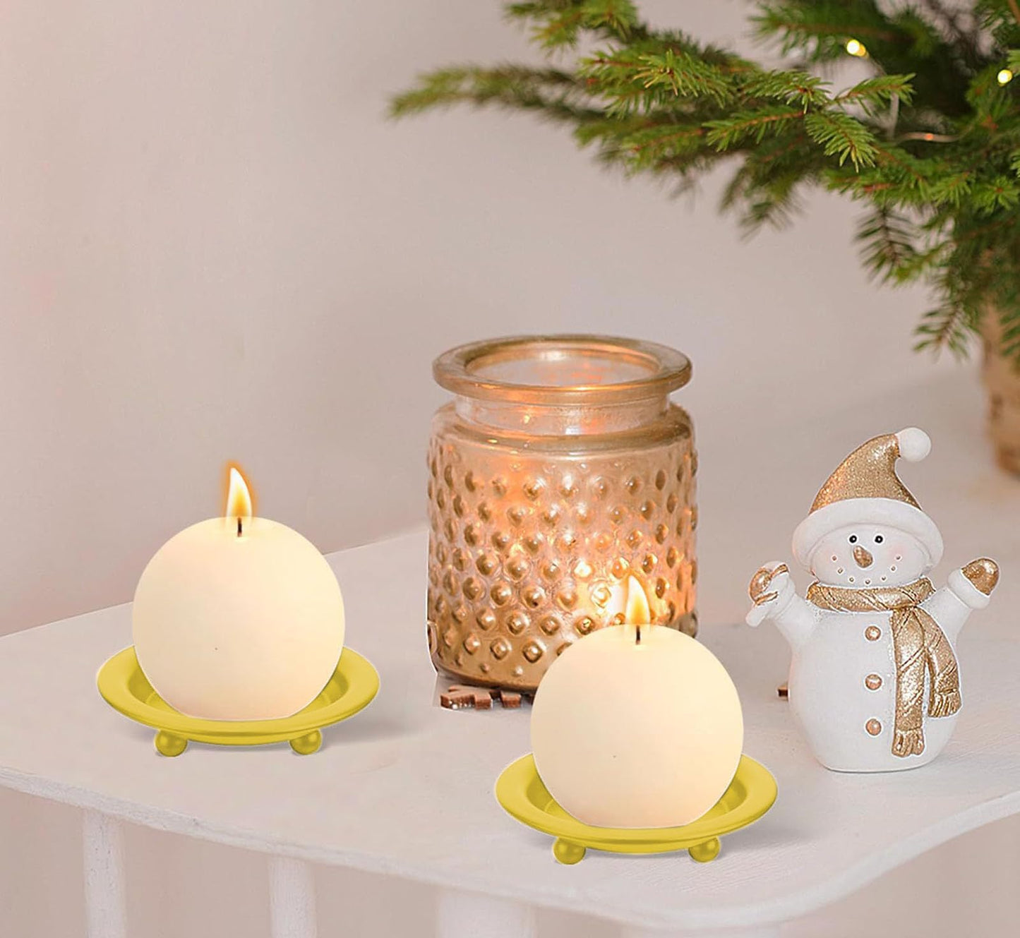 2 Pack Gold Decorative Iron Plate Candle Holder 4.33'' Candle Stand Metal Saucer Style Decorative Iron Plate for Pillar/Scented/Flameless/Ball Candles Wax Candles, Incense Cones Spa Weddings (Gold)