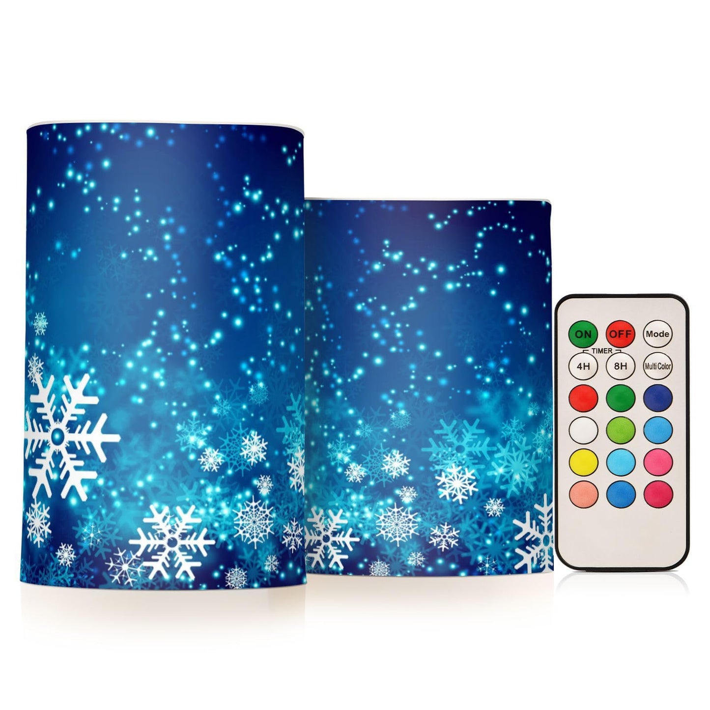 ALAZA Christmas Blue Glitter Snowflakes Flickering Flameless Candles Battery Operated with Remote Timer,Tea Light Candles LED Pillar Votive Candles Set of 2 for Outdoor Indoor Decorations