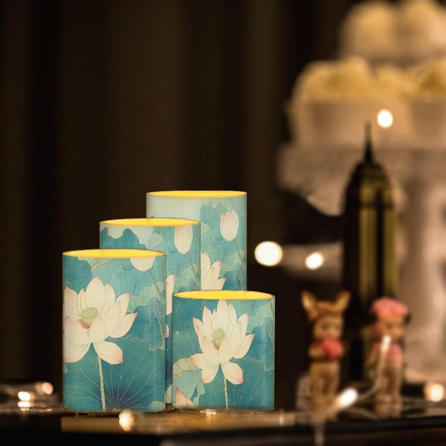 Cozeyat White Lotus Flameless Candles 4 Pack Battery Operated LED Pillar Candles with Remote Control Timer Color Changing Waterproof for Wedding Birthday Home