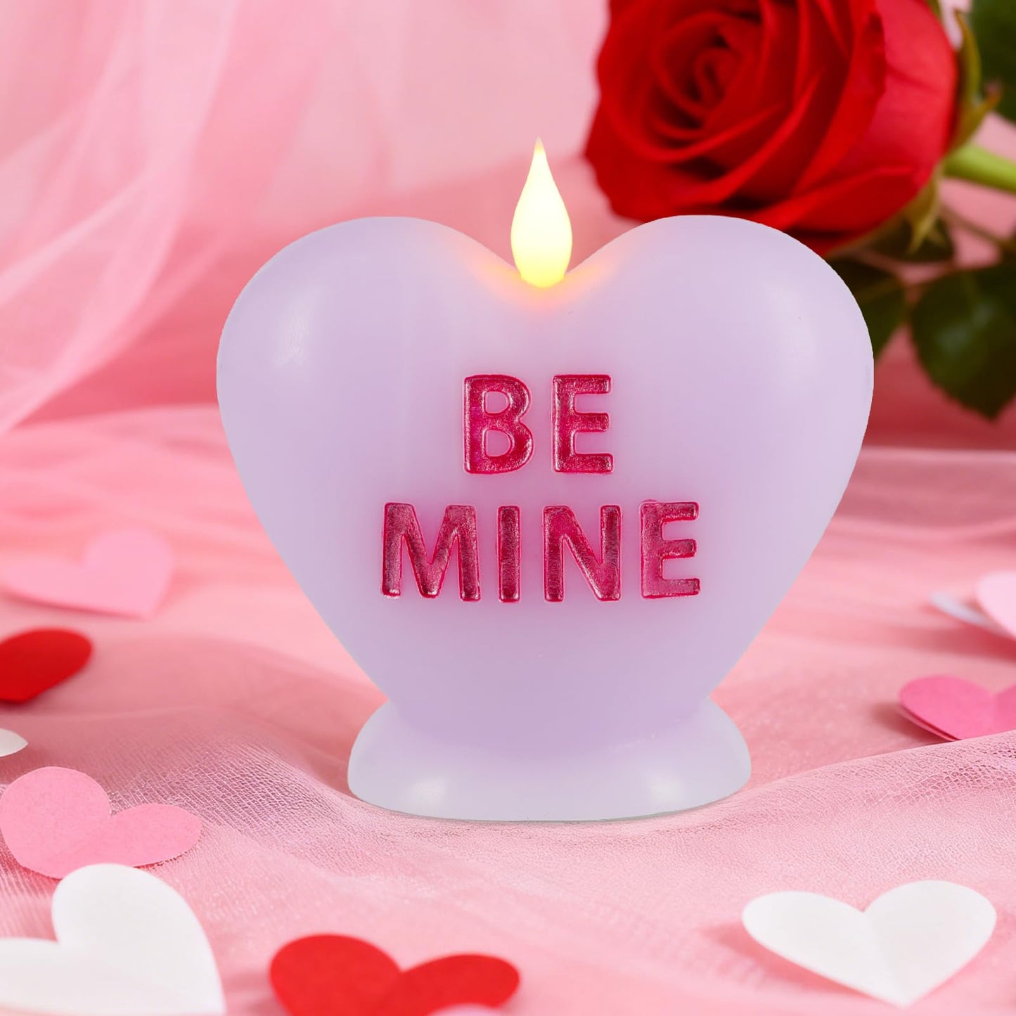 Sariiraw Valentine Heart Flameless Candle with Remote - LED Candle Battery Operated with Timer, Romantic Valentine’s Day Gift for Anniversary, Home Decor Mood Light (Lavender)