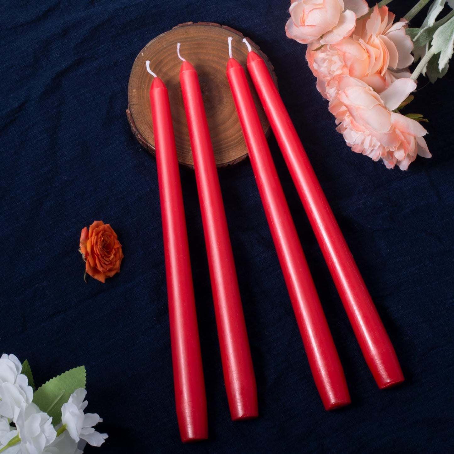 Everymoment Red Taper Candles - 4 Pack 10 Inch Candlesticks - Dripless & Smokeless for 8 Hours - Unscented Paraffin Wax - Ideal for Valentine’s Day Christmas Wedding Halloween Holiday & Home Decor