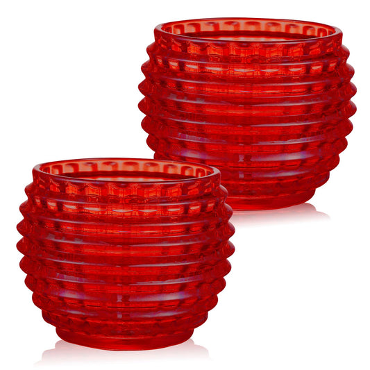 TkoYuHm 2 Pack Red Glass Votive Candle Holders for Home Decor Round Bubble Tea Light Holder for Valentine’s Day Table Centerpiece Wedding