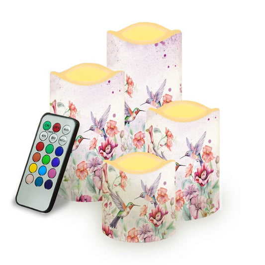 Cozeyat Pastel Floral Table Decoration LED Candles Set of 4 Battery Powered Flameless with Remote Control Timer Color Changing for Indoor Outdoor Wedding Decor