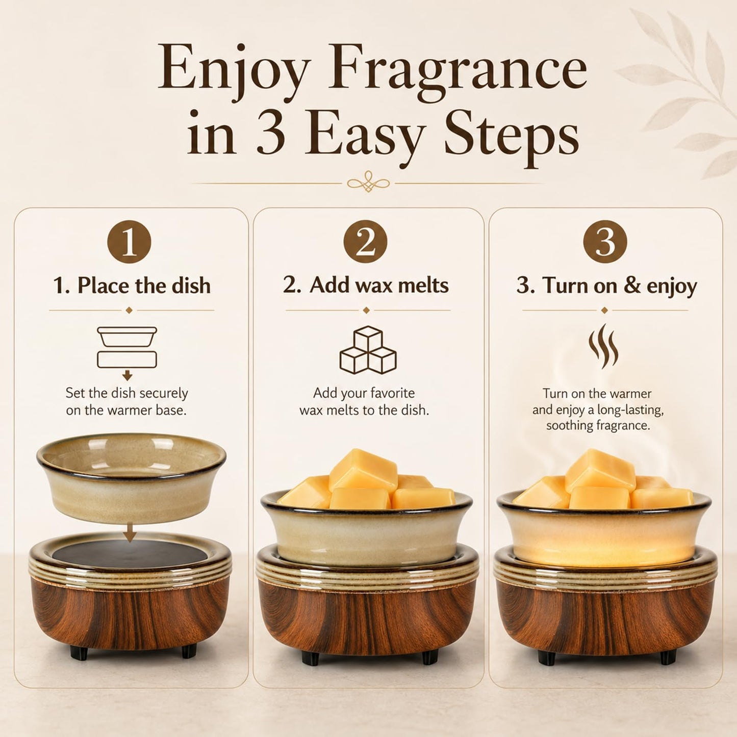 Mocosa Ceramic Wax Warmer Wax Melt Warmer 3-in-1 Candle Warmer Electric Wax Warmer for Scented Wax Melter Wax Burner for Home,Office,Perfect Christmas Gifts for Mom Women(Dark brown)