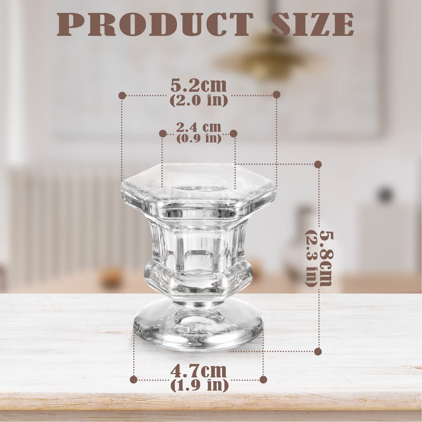 Potchen 18 Sets Glass Candle Holders Bulk Wedding Crystal Candlestick Holders Taper Candle Stands Table Centerpiece for Wedding, Baby Shower, Birthday Party Decorations(Clear,18 Pieces)