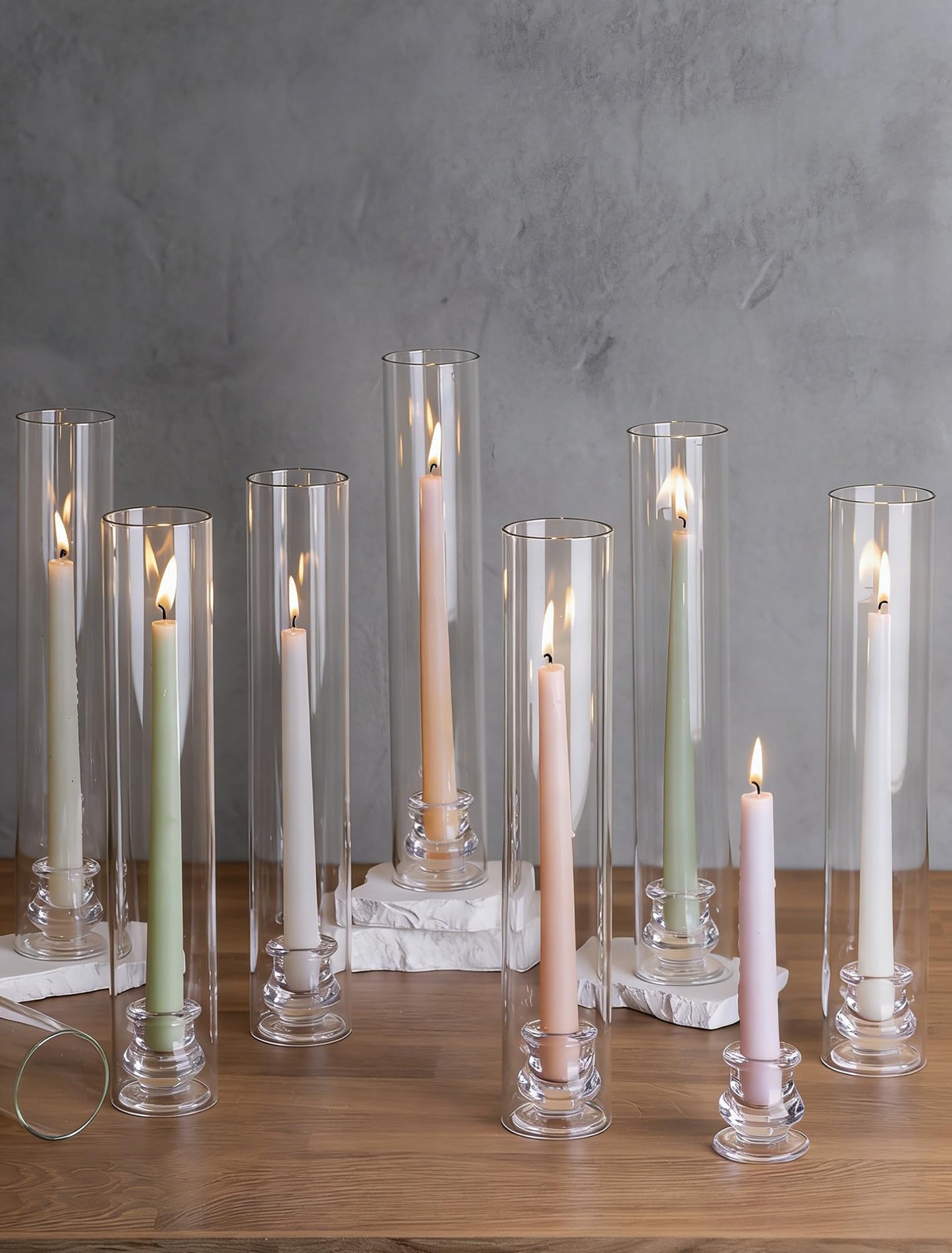 NUPTIO Hurricane Glass Candle Holders: Set of 30 Candlestick Holder with Thickend Windproof Chimney Covers - Tall Taper Candleholder Bulk for Wedding Table Centerpiece