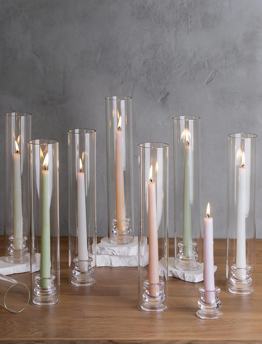 NUPTIO Hurricane Glass Candle Holders: Set of 30 Candlestick Holder with Thickend Windproof Chimney Covers - Tall Taper Candleholder Bulk for Wedding Table Centerpiece