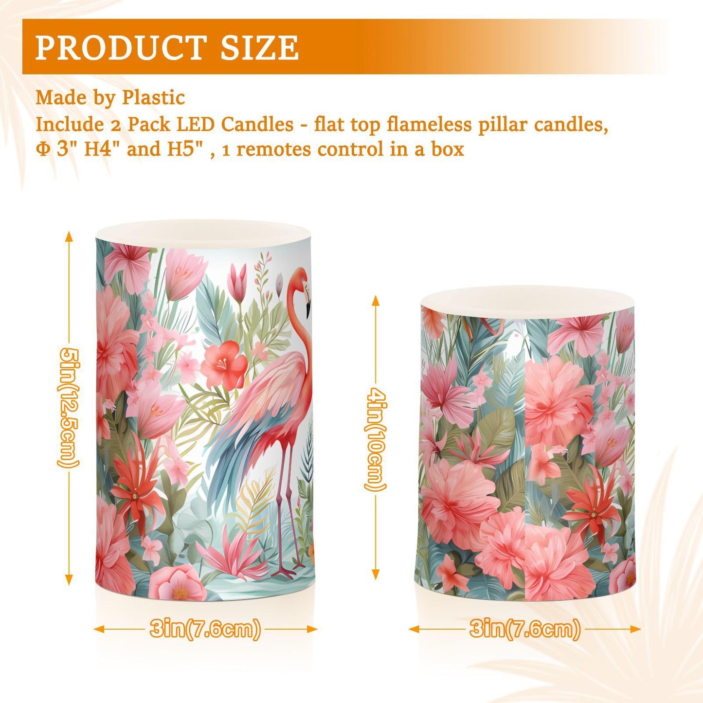 BOENLE Flickering Flameless Candles, Pink Flamingo Print LED Candles with Remote Timer, Set of 2 Battery Operated Candle for Valentine Wedding Birthday