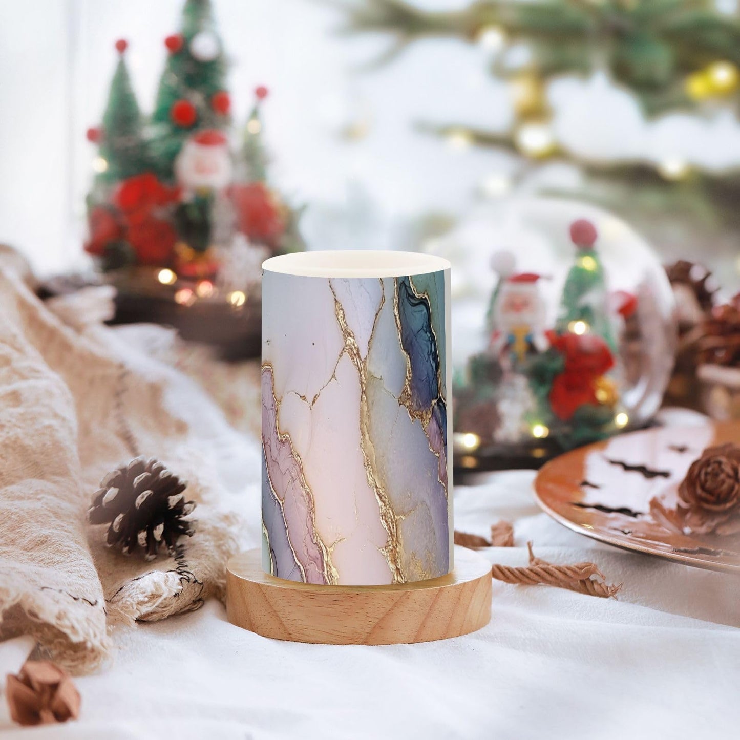 Flameless Flickering Candles Battery Operated Pillar Candles Set for Table Marble Blush Neutral
