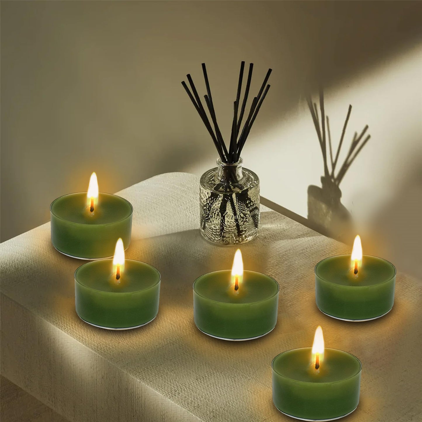 Scented Tealight Candles Handmade Candlesticks,12pcs Round Tea Light Candles Natural Bees Wax Tealight Candle Smokeless Candle Stciks for Spa Home Decor Party Gifts, (T01-12S-RDCD)
