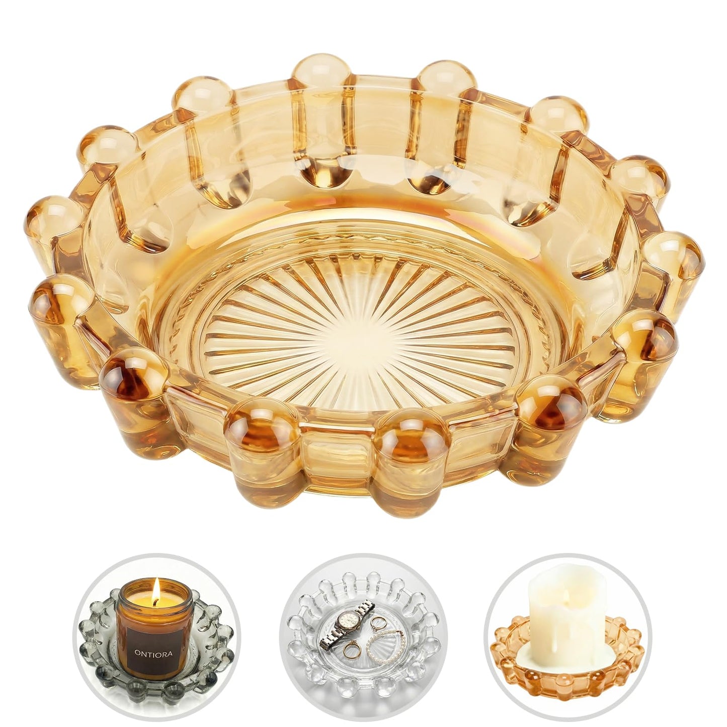 zwzlcfak Bubble Smoky Glass Candle Holder – Modern Anthropologie-Inspired Decor Dish for Small Candles & Diffusers | Stylish Tabletop Accent for Home Bar & Cozy Living Spaces (1, Golden (Amber))
