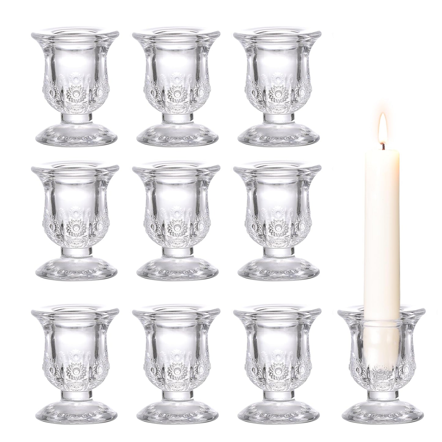 sunnyfuture 10pcs Clear Candlestick Holders, Glass Taper Candle Holders for Table Centerpiece Decor, Wedding, Birthday, Gift