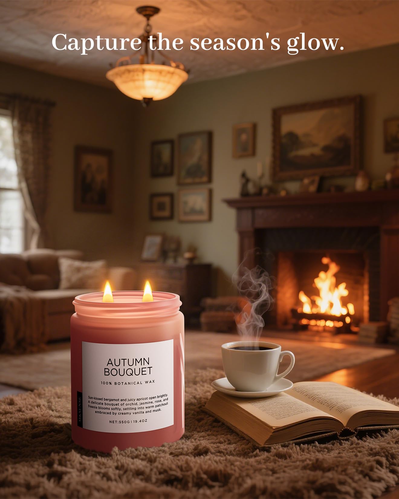 M&SENSE Scented Candles Orchid Jasmine Flower Aroma Large 19.4oz Natural Soy Wax 110 Hours Burn Time Clean Non Toxic 2 Wicks Scented Valentine Candles for Birthday Holiday Gifts