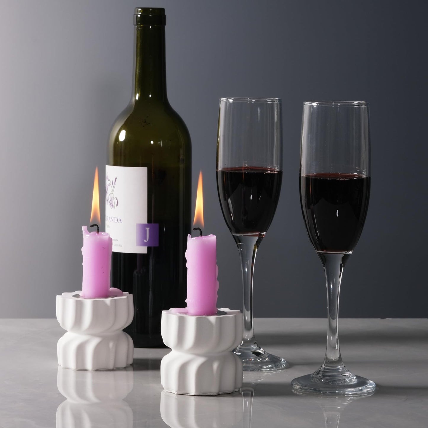 ICNBUYS Twizzle Twist Candle Holder, Decorative Candle Holder for Table Display, Romantic Decoration, Unique Home Décor Aesthetic, Housewarming Gift, Height 2.4 inches Set of 2 - Cement