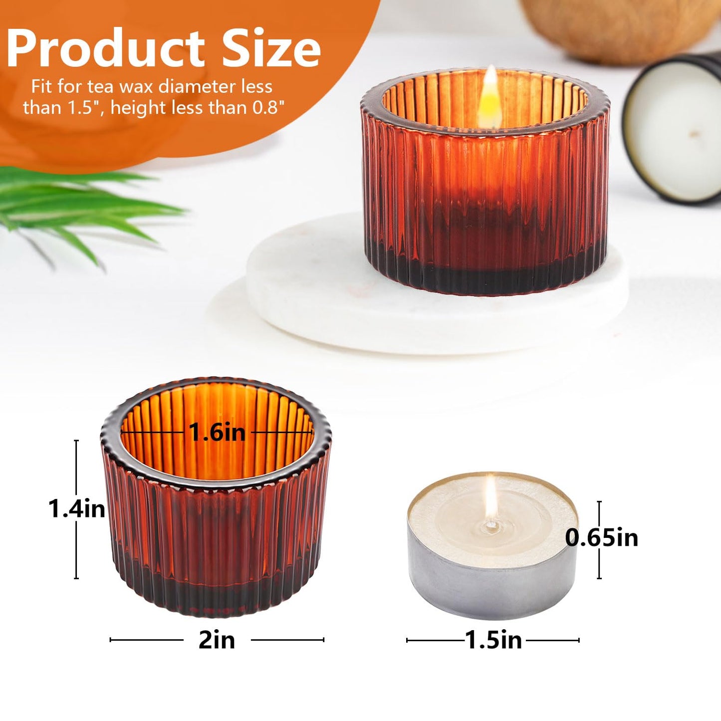 JOYIT Amber Votive Candle Holders Bulk Set of 4, Tealight Candle Holder for Wedding Table Centerpiece, Glass Small Candle Holders for Birthday Party, Valentine's Day, Home Decor (2''X 1.4'')