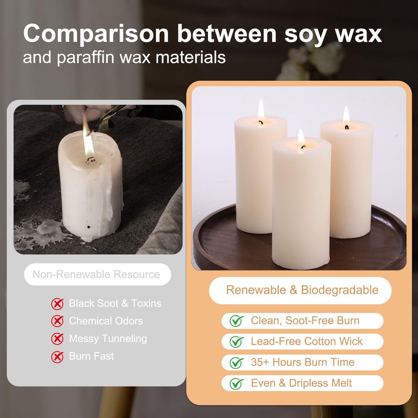 Uniteland Patchouli Frankincense Scented Pillar Candles, Handmade Soy Pillar Candles for Home, 105 Hours Aromatherapy Candle Clean Burning for Bathroom Living Room