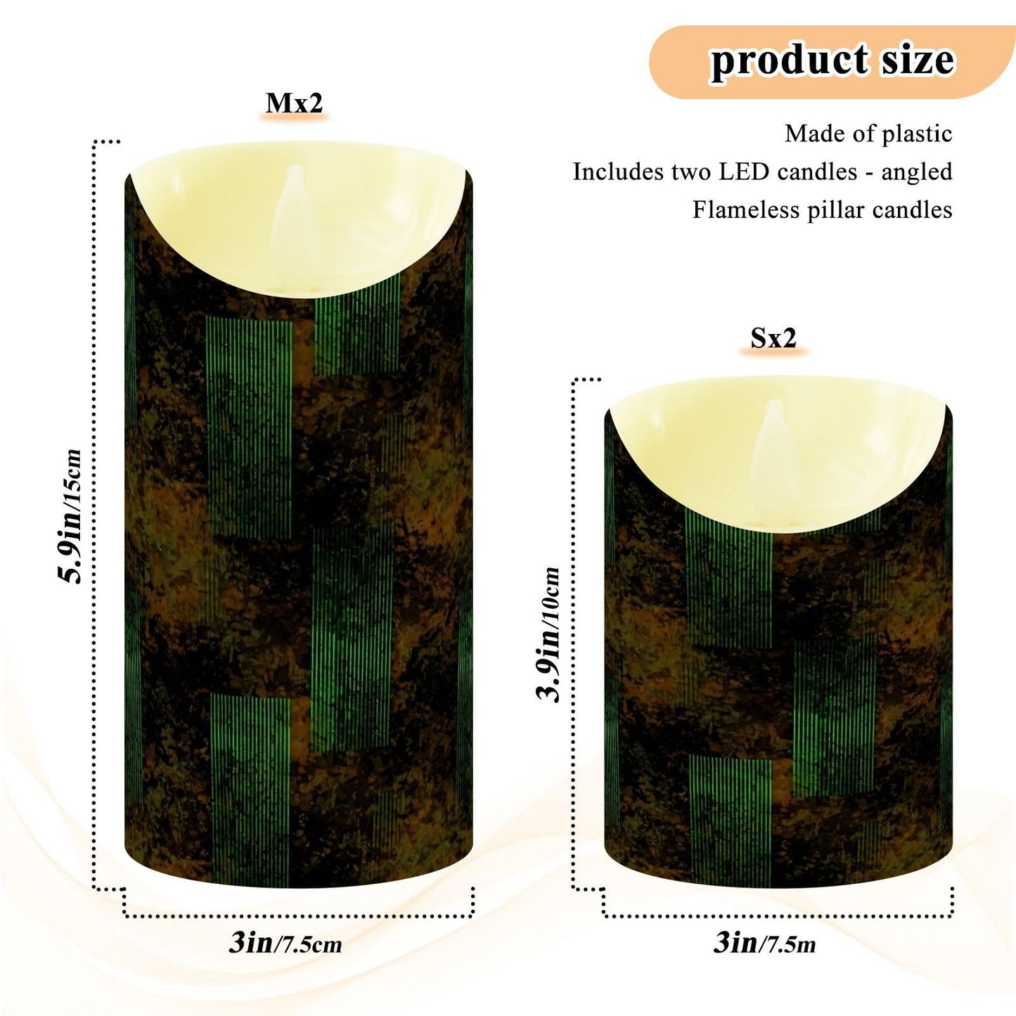 Gravopti Abstract Block 2 Pack Flameless LED Pillar Candles with Remote & Timer, Battery Operated, Flickering Wax Candle for Wedding, Romantic Home & Party Decor