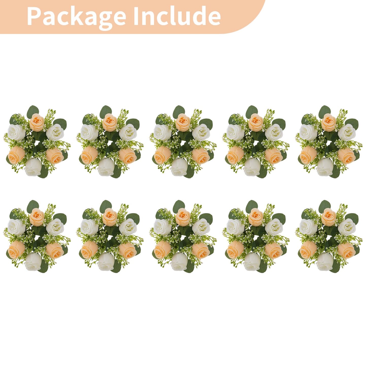 NUPTIO Small Flower Rings for Centerpieces: 9.05 Inch Champagne & White Candle Wreath 10 Pcs for Wedding Party Christmas Table Decorations - Spring Summer Front Door Porch Decor