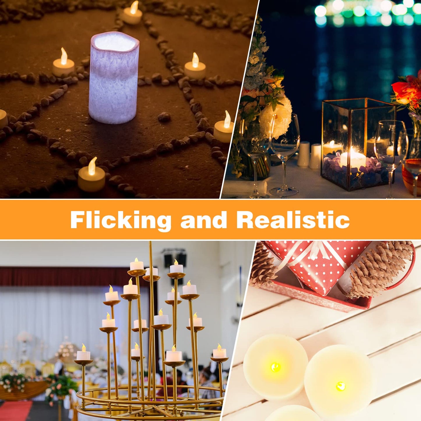 KOABY 50 Pack Warm Yellow LED Tea Lights, Last 100H+, Flickering Flameless Battery Operated Tea Lights for Decor