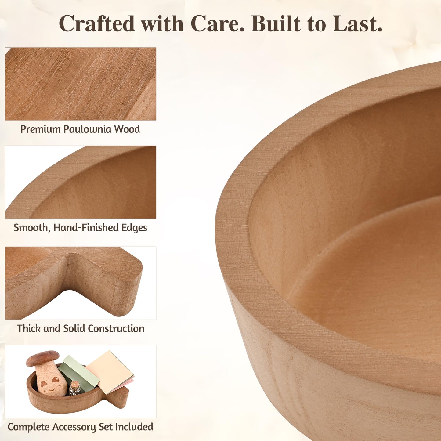 Pawnoc Paulownia Wood Dough Bowl Set, 3 Pack Christian Candle Holders in Cross, Dove, Fish Shapes, Rustic Decorative Pieces for DIY Candle Making, Farmhouse or Church Decor