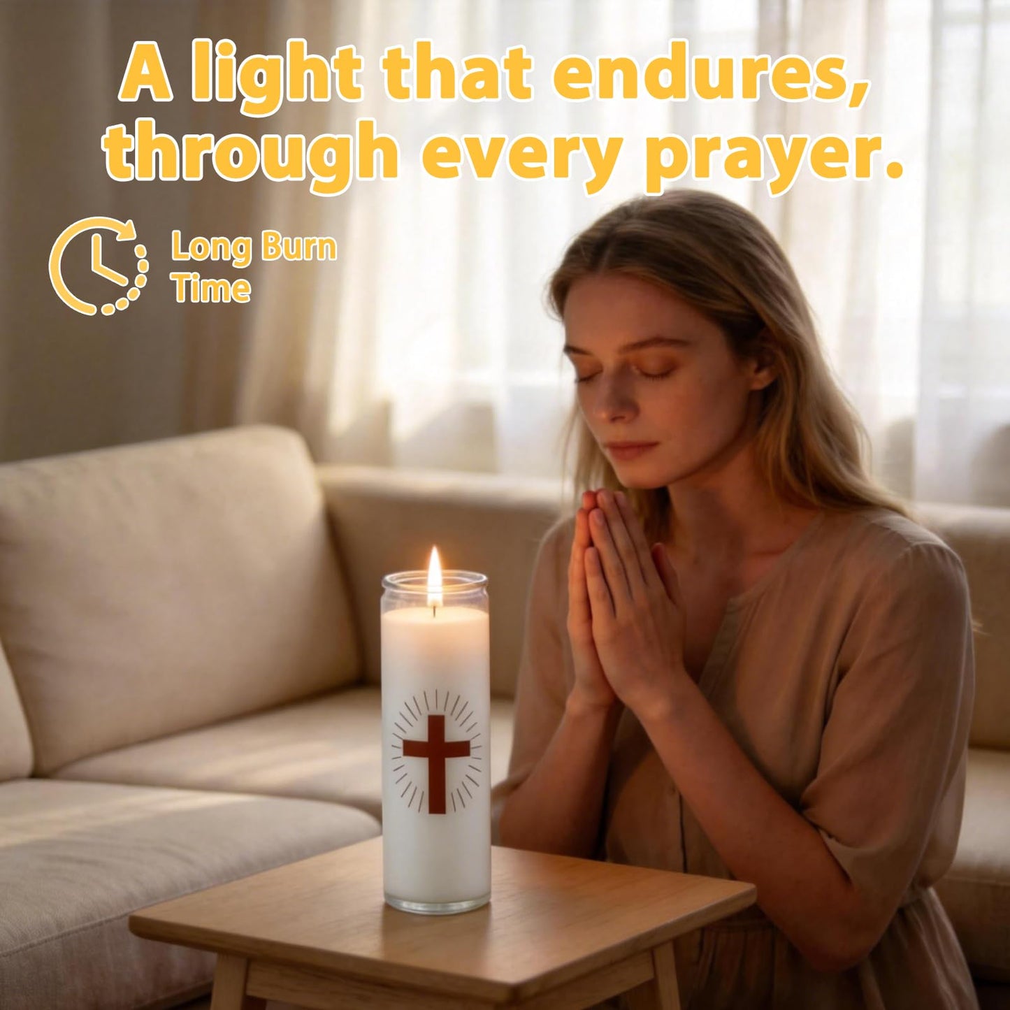 Trxvxo 6 Pack White Prayer Candles, Devotional Candles in Safe Blown Glass Jars with Cross, Long‑Burning Smokeless Catholic Candles for Vigil, Church & Memorials