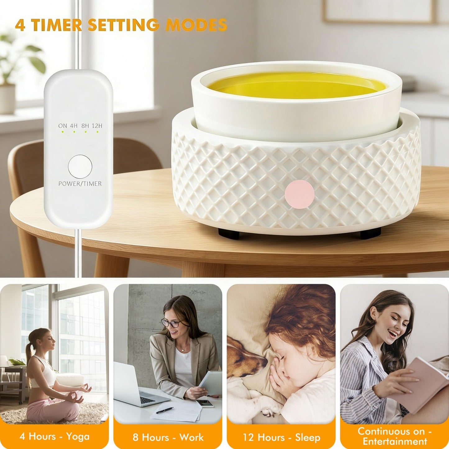 Wax Melt Burner Warmer with Timer Ceramic 4-in-1 Electric Candle Warmer Auto Shut-Off for Scented Wax Melts, Candle Jars, Essential Oil, Coffee Cup Warmer Home Decor Fragrance Gifts for Women - White