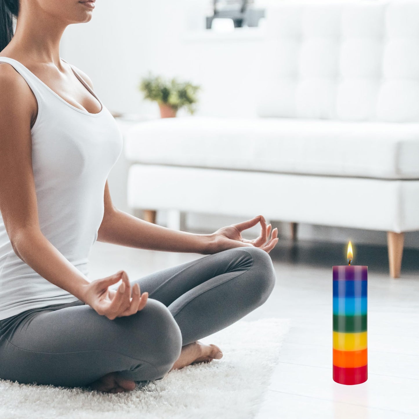 Mega Candles Unscented Multi Color Solid Pillar Chakra Candles, Hand Poured Premium Wax Candle 3 Inch x 9 Inch, 100% Cotton Wick, Positive Healing Energy, Meditation, Relaxation, Reiki, Yoga
