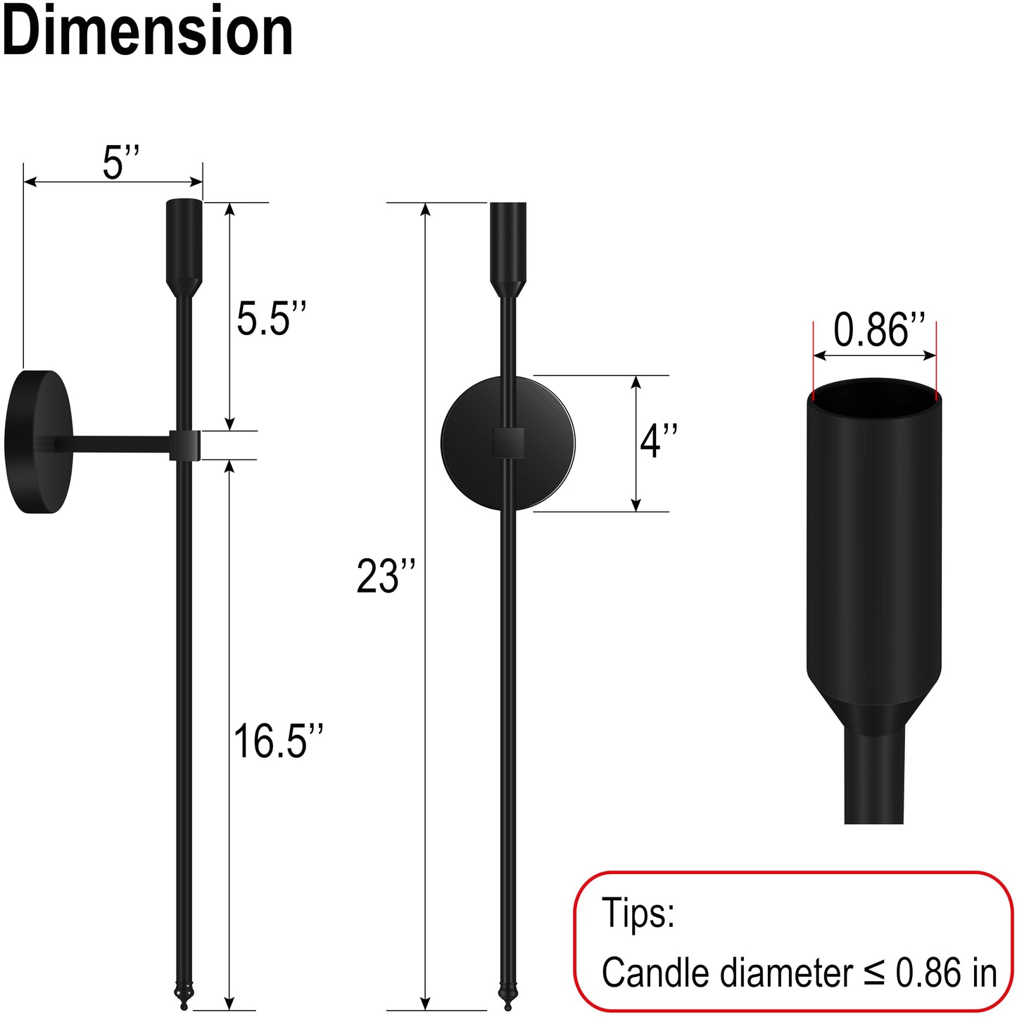 23-inch Large Wall Candle Sconces, Set of 2, Wall Mounted Candle Holder, Modern Chic Home Decor for Bedroom, Dining Room, Living Room (Black)