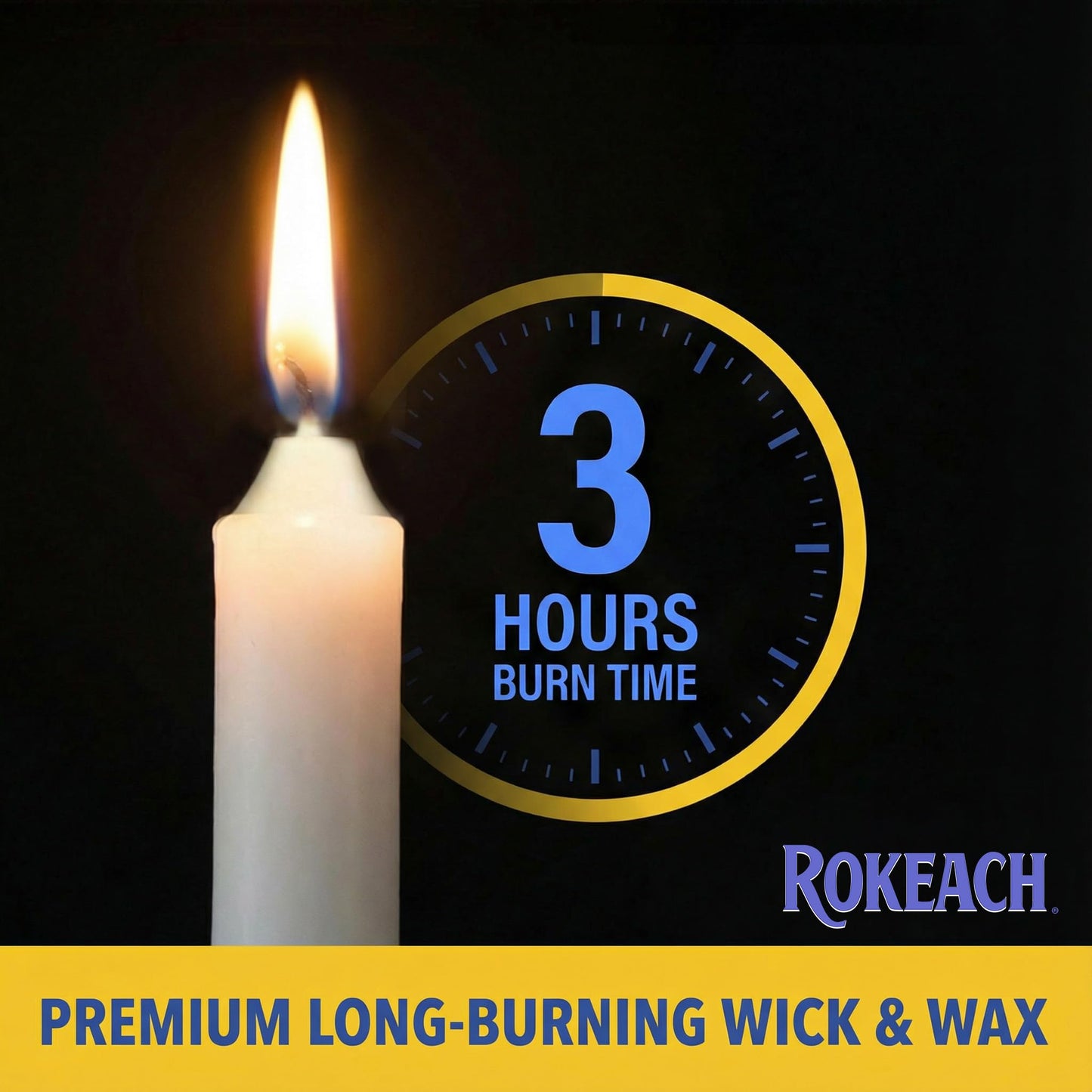 Rokeach Standard Shabbat Candles, 72 Count | White Paraffin Wax Sabbath Candles | 3-Hour Burn Time