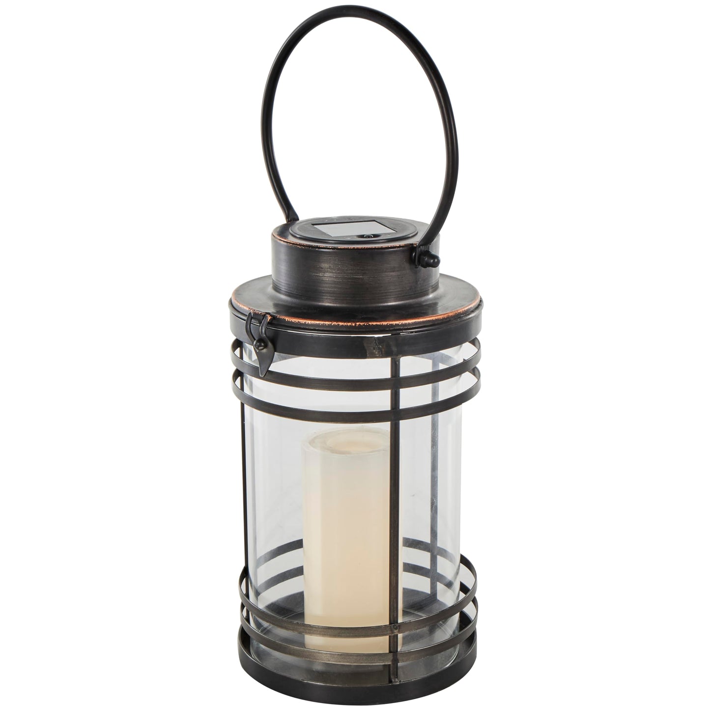 Deco 79 Metal Candle Lantern with Round Circle Lines, 7" x 7" x 12", Black