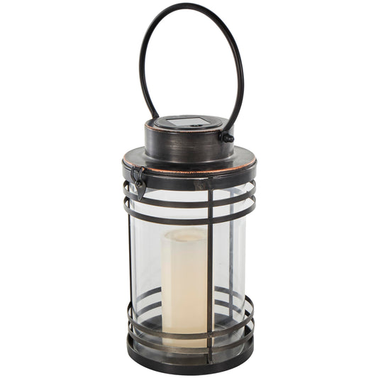 Deco 79 Metal Candle Lantern with Round Circle Lines, 7" x 7" x 12", Black