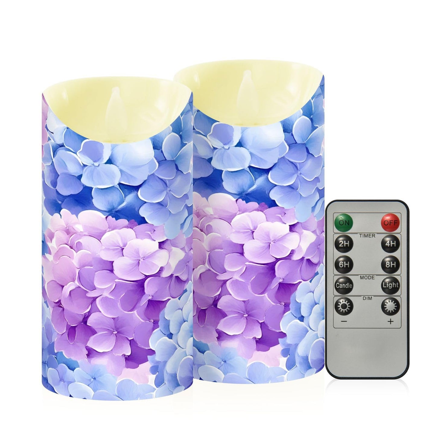 ALAZA Hydrangeas Flickering Flameless Candles Battery Operated with Remote Timer,Tea Light Candles LED Pillar Votive Set of 2 for Outdoor Indoor Decorations 3" x3.9"