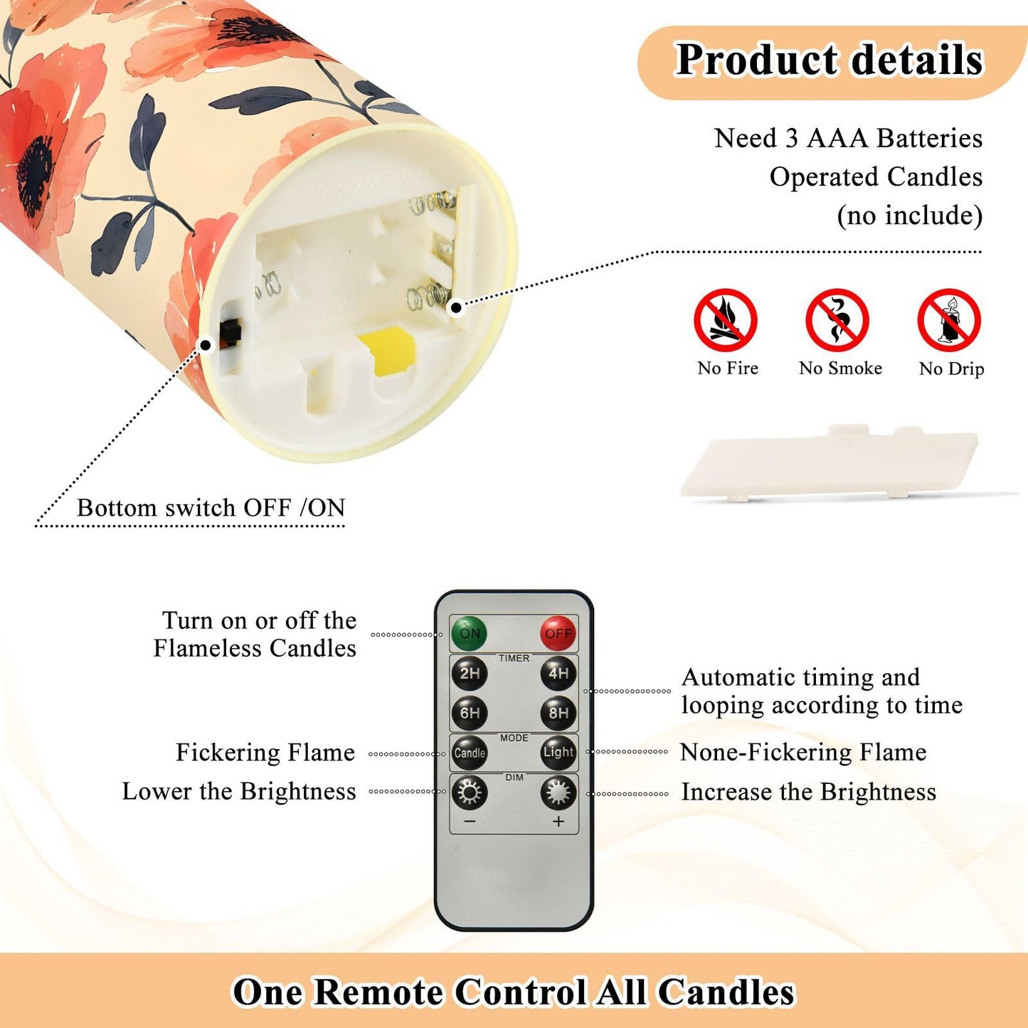 ALAZA Flower Pink White Red Black Flickering Flameless Candles Battery Operated with Remote Timer,Tea Light Candles LED Pillar Votive Set of 2 for Outdoor Indoor Decorations 3" x3.9"