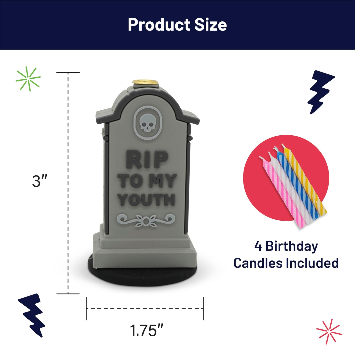 GOOFBALLS Funny Birthday Candle Holder – Humorous Party Decoration & Gag Gift – Quirky Cake Topper for Adults & Friends - Tombstone