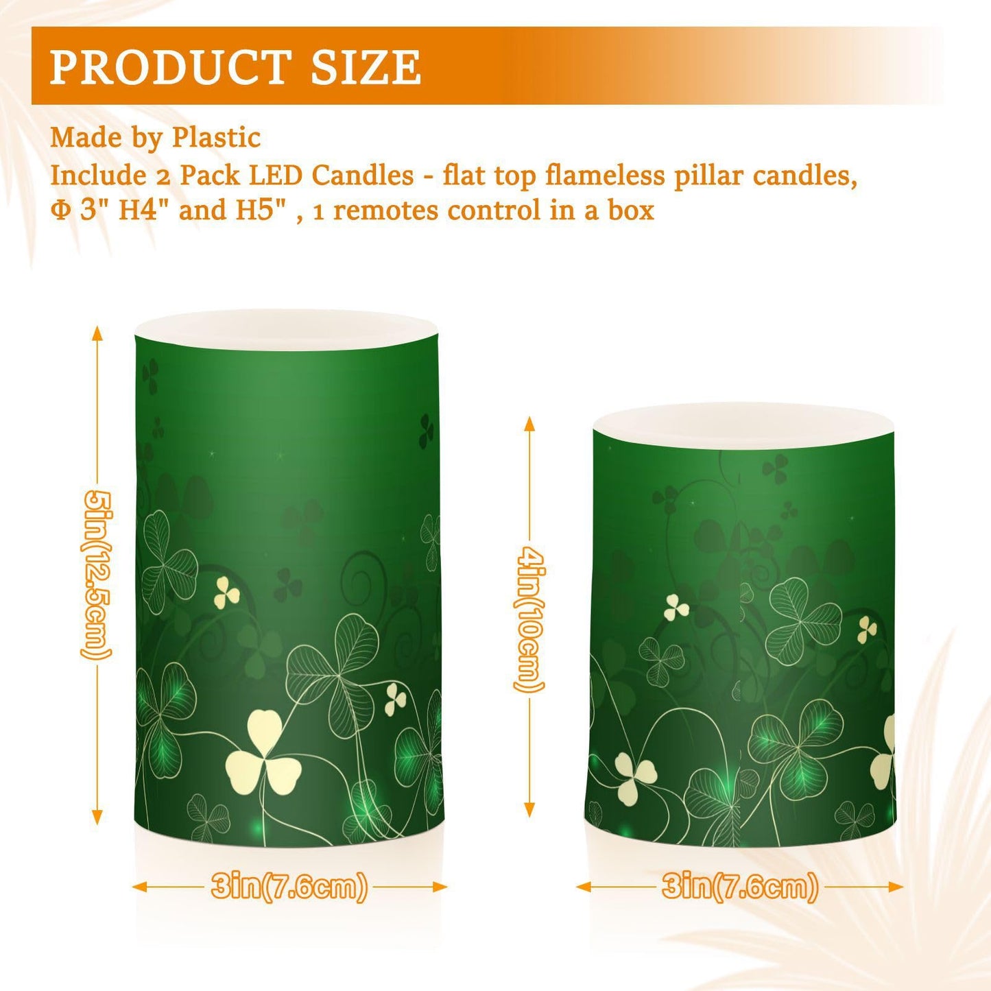 ALAZA Glowing Green Golden Shamrock Flickering Flameless Candles Patrick's Day Battery Operated with Remote Timer,Tea Light Candles LED Pillar Votive Candles Set of 2 for Outdoor Indoor Decorations