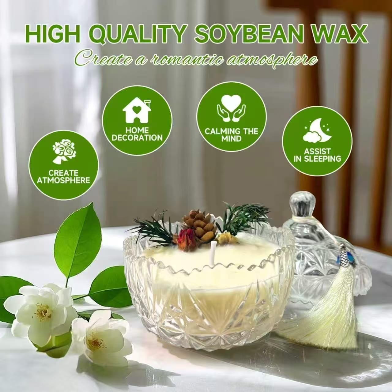 Joo sko Jasmine Scented Soy Wax Candle, 7oz Glass Jar Candle, Aromatherapy Relaxation Candle, Long Burning Clean Scented Candle, Thoughtful Gift for Women, Birthday, Mother's Day, Housewarming