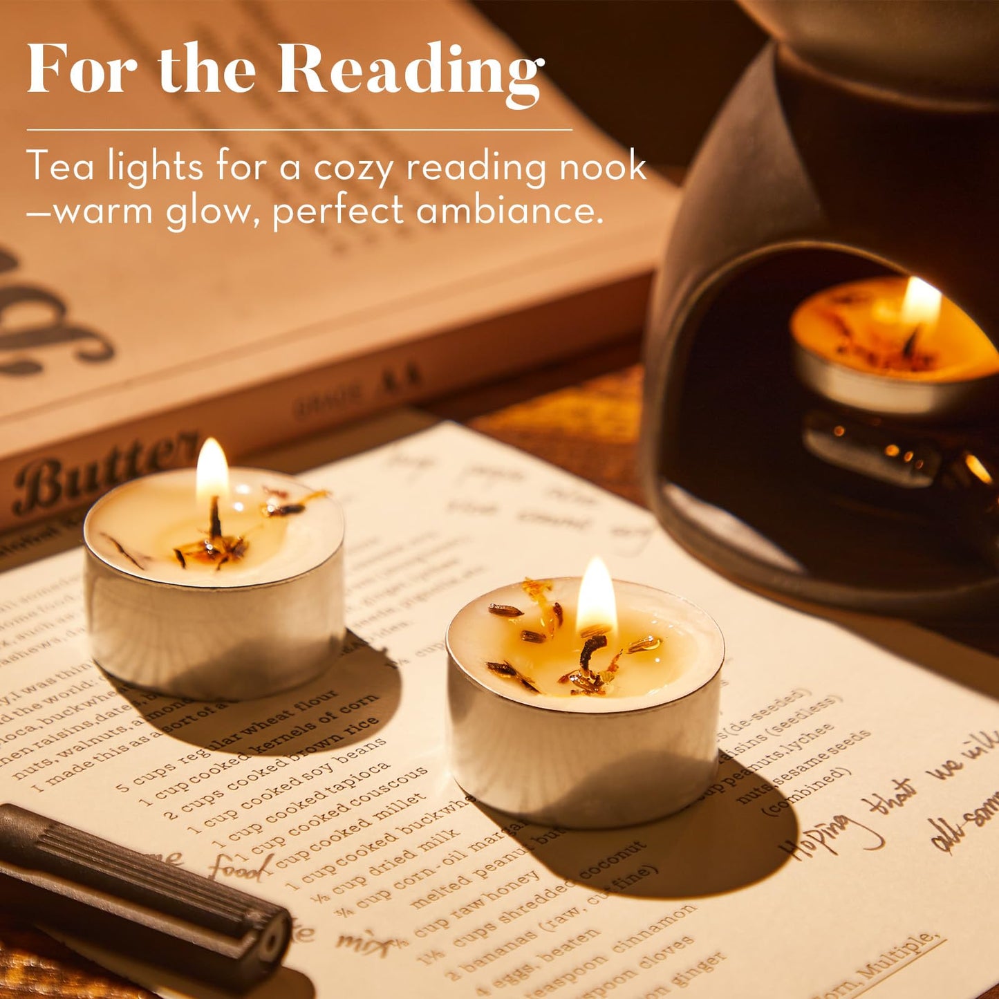 48 Pack Lavender Scented Tealight Candles with Real Petals, Natural Soy Wax 6H Burn Time, Non-Toxic Smokeless Scented for Bath, Wedding, Decor