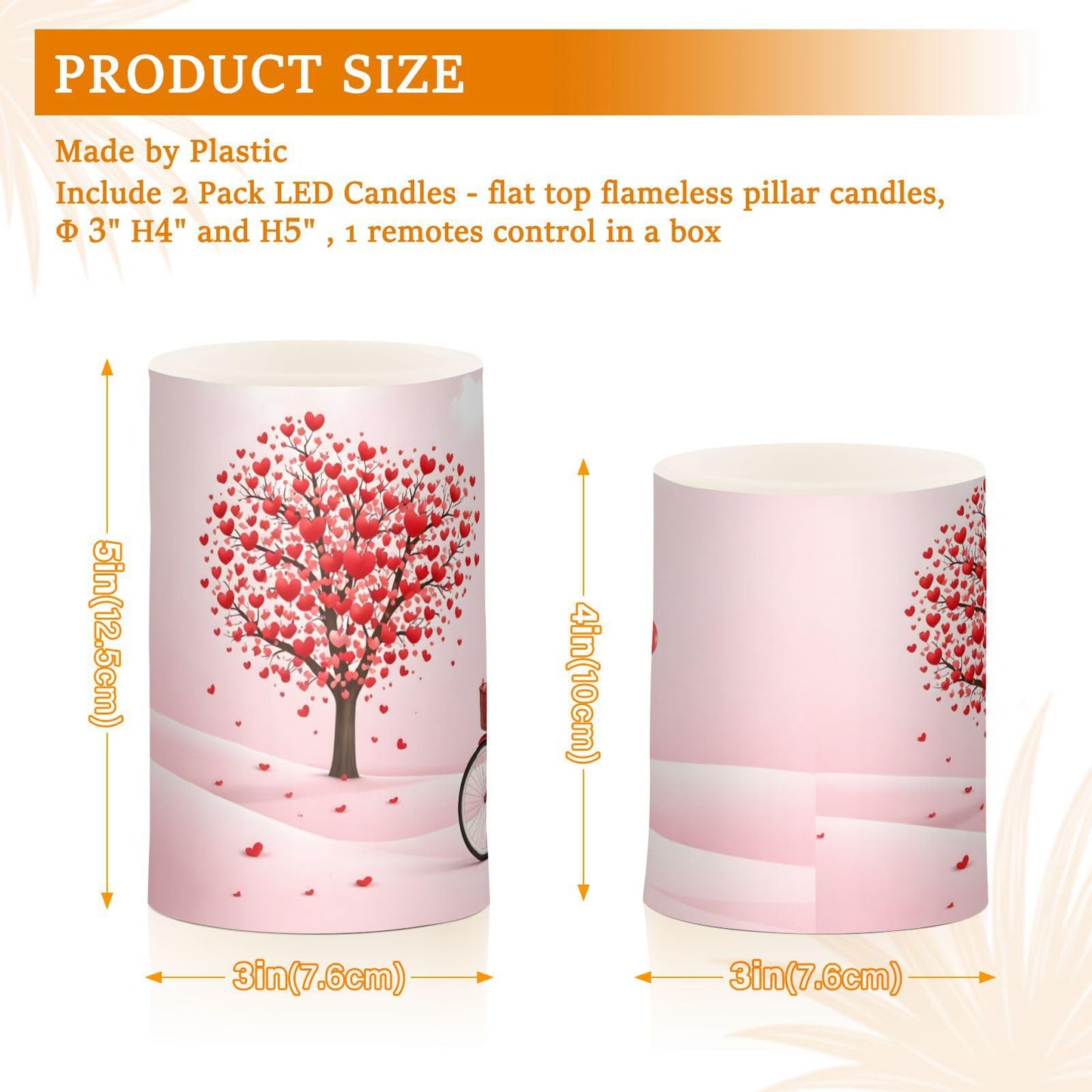 ALAZA Pink Heart Shaped Tree Flickering Flameless Candles Battery Operated with Remote Timer,Tea Light Candles LED Pillar Votive Candles Set of 2 for Outdoor Indoor Decorations