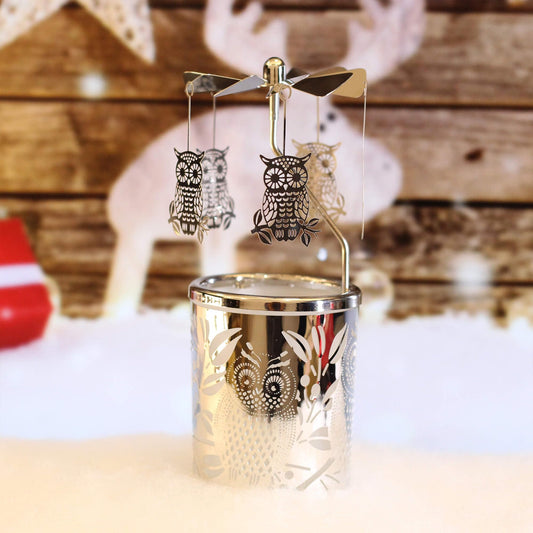 iLajao Candle Carousel Rotary Candle Holder Christmas Carousel Spinning Tealight Candleholder Christmas Decoration Centerpieces for Tables Valentine Easter (Owl)