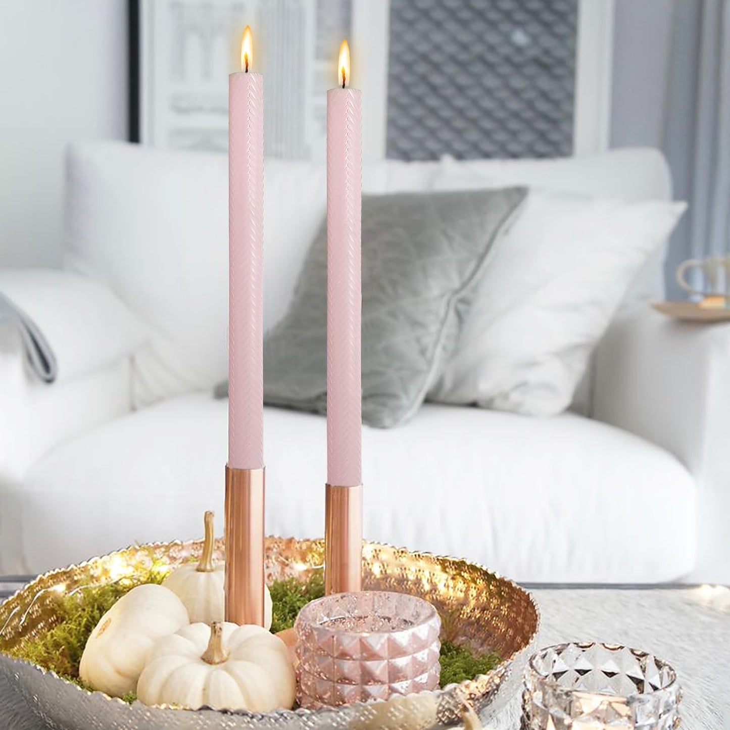 Unscented Long Spiral Taper Candle Handmade Dripless Pink 10 Inch Smokeless Tall Twisted Candlesticks Elegant Wave Design for Home Wedding Festive Décor
