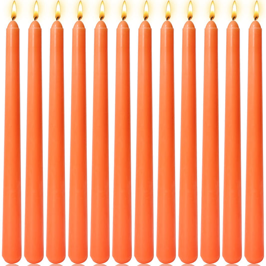 12 Pack 10 Inch Orange Taper Candles, Solid Color Thin Candlesticks, Dripless and Unscented Long Dinner Candle for Home Decoration Halloween Fall Party Celebration