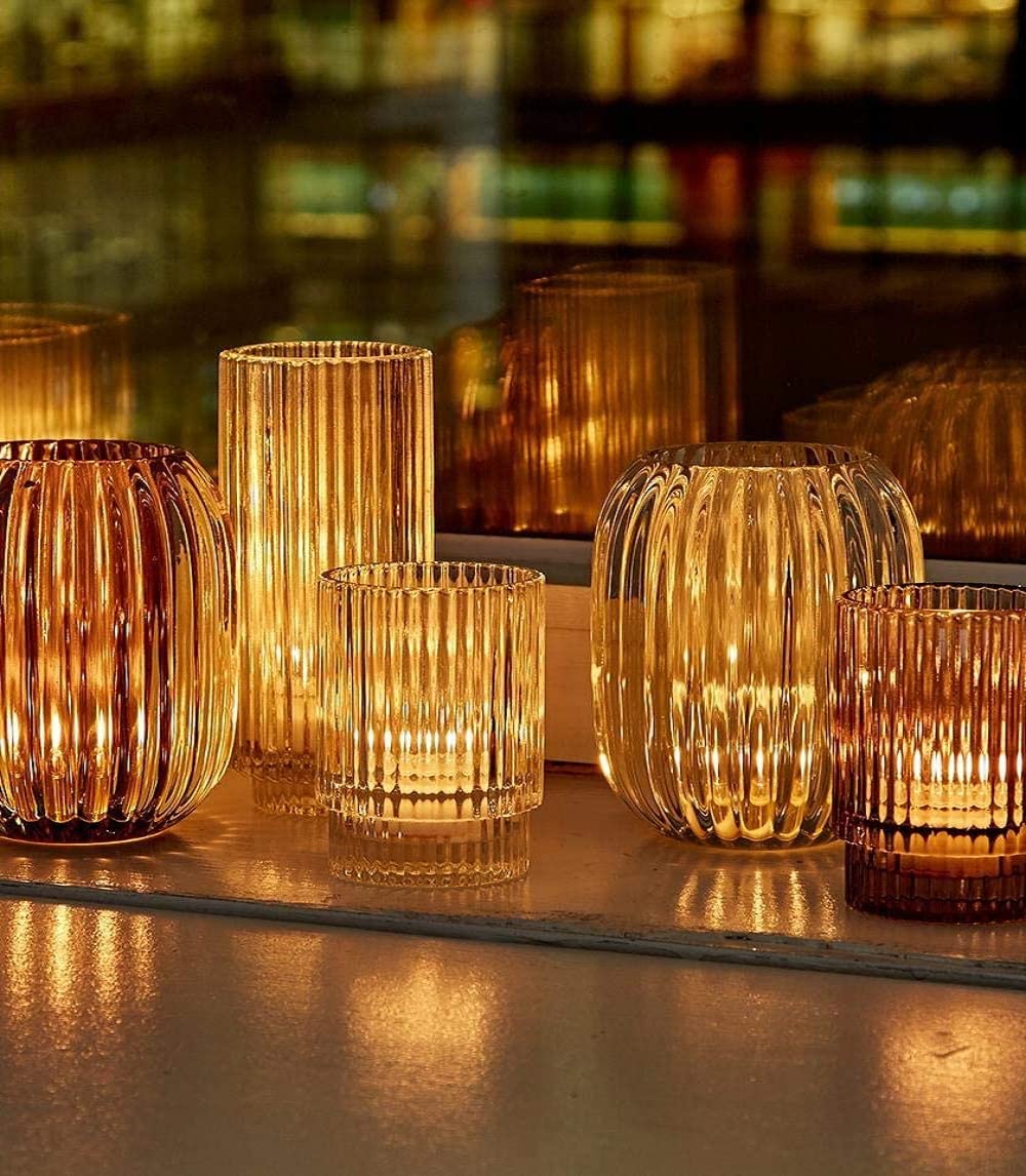 Serene Spaces Living Clear Ribbed Glass Votive Holder, Decorative Centerpiece for Wedding, Christmas, Thanksgiving, Dining Table, Living Room, Home Décor, 3.5" Diameter & 5" Tall, Pack of 24